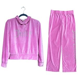 Juicy Couture Pink Velour Tracksuit Set Embellished Logo Size Medium